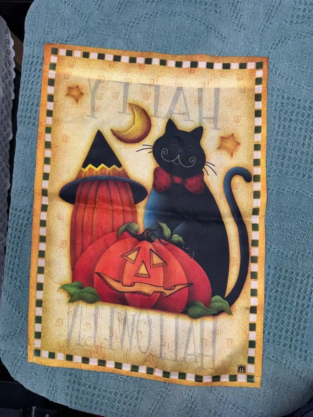 Angela Anderson Happy Halloween Black Cat and Pumpkin Garden Flag